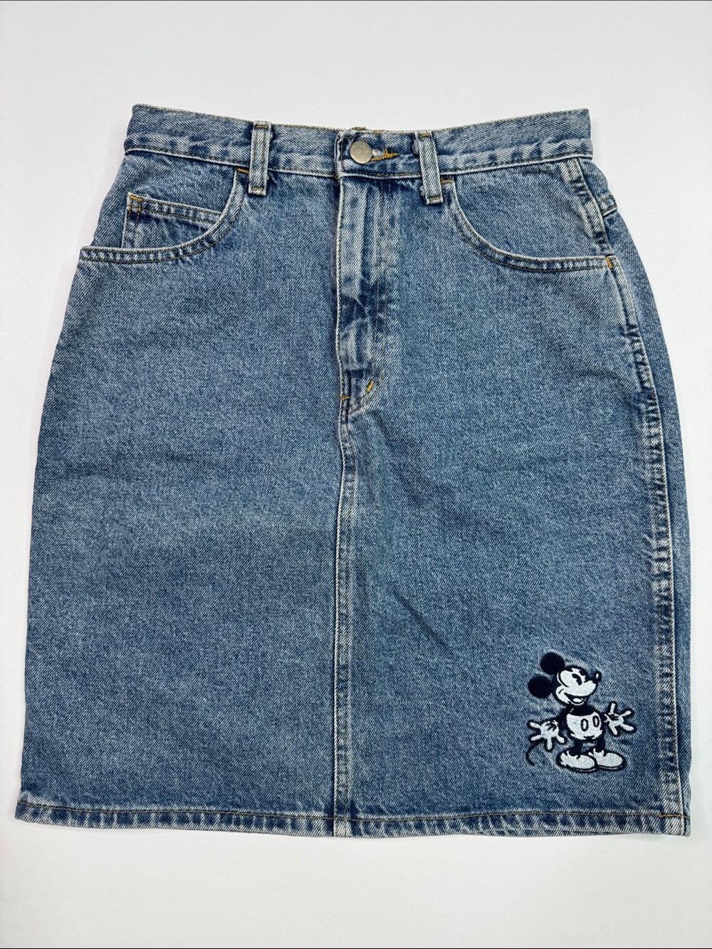 Vintage The Disney Store Embroidered Mickey Denim Pencil Skirt Size 9/10